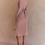 Sexy Slit Rib-Knit Slim Belt Dress