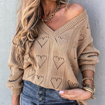 V-neck Solid Color Knitwear Hollow Sweater