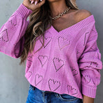 V-neck Solid Color Knitwear Hollow Sweater