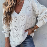 V-neck Solid Color Knitwear Hollow Sweater