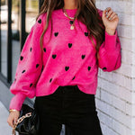 Peach Heart Pattern Long Bell Sleeve Knit Sweater