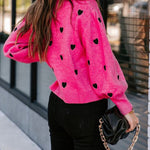 Peach Heart Pattern Long Bell Sleeve Knit Sweater