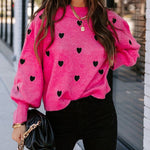 Peach Heart Pattern Long Bell Sleeve Knit Sweater