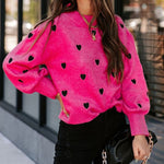 Peach Heart Pattern Long Bell Sleeve Knit Sweater