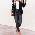 Nadorine Women's Casual Lapel Slim Pocket Cardigan Blazer