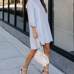 Plus Size Striped Print Button Front Long Sleeve Mini Shirt Dress