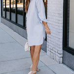 Plus Size Striped Print Button Front Long Sleeve Mini Shirt Dress