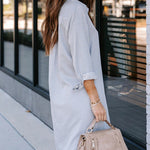 Plus Size Striped Print Button Front Long Sleeve Mini Shirt Dress