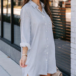 Plus Size Striped Print Button Front Long Sleeve Mini Shirt Dress