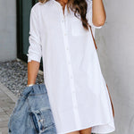 Plus Size Striped Print Button Front Long Sleeve Mini Shirt Dress