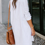 Plus Size Striped Print Button Front Long Sleeve Mini Shirt Dress