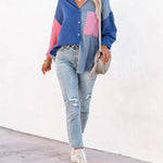 Zeagoo Zeagoo Women's Color Block Button Down Shirts Patchwork Oversized Long Sleeve Blouse Top with Pockets
