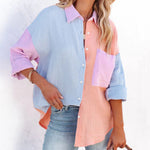 Zeagoo Zeagoo Women's Color Block Button Down Shirts Patchwork Oversized Long Sleeve Blouse Top with Pockets