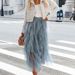 Formal High Low Asymmetrical Midi Tea-Length Elastic Waist Tutu Skirts