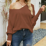 Nadorine Bat Sleeve Twist Knitwear Loose Pullover, Off-shoulder Sweater