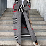 Long sleeve Striped Loose V Neck Elegant Sweater Cardigans Coat