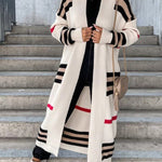 Long sleeve Striped Loose V Neck Elegant Sweater Cardigans Coat