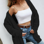Fuzzy Knitted Sweater Cardigan with Pockets Soft Open Front Long Sweater Outerwear