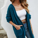 Fuzzy Knitted Sweater Cardigan with Pockets Soft Open Front Long Sweater Outerwear