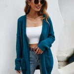Fuzzy Knitted Sweater Cardigan with Pockets Soft Open Front Long Sweater Outerwear