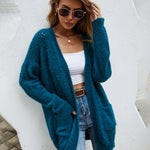 Fuzzy Knitted Sweater Cardigan with Pockets Soft Open Front Long Sweater Outerwear