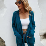 Fuzzy Knitted Sweater Cardigan with Pockets Soft Open Front Long Sweater Outerwear