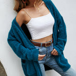 Fuzzy Knitted Sweater Cardigan with Pockets Soft Open Front Long Sweater Outerwear