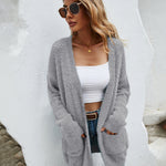 Fuzzy Knitted Sweater Cardigan with Pockets Soft Open Front Long Sweater Outerwear