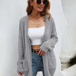 Fuzzy Knitted Sweater Cardigan with Pockets Soft Open Front Long Sweater Outerwear