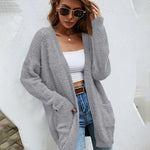 Fuzzy Knitted Sweater Cardigan with Pockets Soft Open Front Long Sweater Outerwear