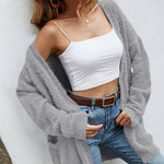 Fuzzy Knitted Sweater Cardigan with Pockets Soft Open Front Long Sweater Outerwear