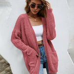 Fuzzy Knitted Sweater Cardigan with Pockets Soft Open Front Long Sweater Outerwear