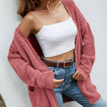 Fuzzy Knitted Sweater Cardigan with Pockets Soft Open Front Long Sweater Outerwear