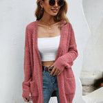 Fuzzy Knitted Sweater Cardigan with Pockets Soft Open Front Long Sweater Outerwear