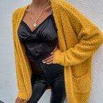 Fuzzy Knitted Sweater Cardigan with Pockets Soft Open Front Long Sweater Outerwear