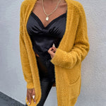 Fuzzy Knitted Sweater Cardigan with Pockets Soft Open Front Long Sweater Outerwear