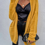 Fuzzy Knitted Sweater Cardigan with Pockets Soft Open Front Long Sweater Outerwear