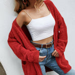 Fuzzy Knitted Sweater Cardigan with Pockets Soft Open Front Long Sweater Outerwear