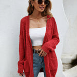Fuzzy Knitted Sweater Cardigan with Pockets Soft Open Front Long Sweater Outerwear