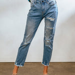 Ripped Jeans Boyfriend Ankle Distressed Denim Pants