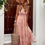 Lace Deep V Wedding Bridal Dress Banquet Evening Party Maxi Dress White Dress