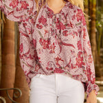 Nadorine Round Neck Long Sleeve Shirt Floral Print Lantern Sleeve Tunic Top