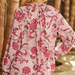 Nadorine Round Neck Long Sleeve Shirt Floral Print Lantern Sleeve Tunic Top