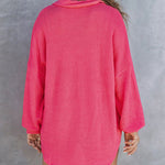 Nadorine Waffle Knit Button Down Shirt Long Sleeve Loose Solid Color Tops