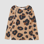 Long Sleeve Tops Leopard Round Neck Tee Casual Plus Size Blouse Tops