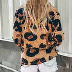 Long Sleeve Tops Leopard Round Neck Tee Casual Plus Size Blouse Tops