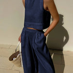 Nadorine Crop Tops Wide Leg Pants Set