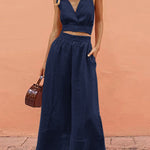 Lace-up Crop Tank Long Pants Sets