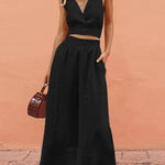 Lace-up Crop Tank Long Pants Sets