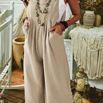 Solid Color Sleeveless Sling Pocket Wide Leg Side Button Plus Size Jumpsuits